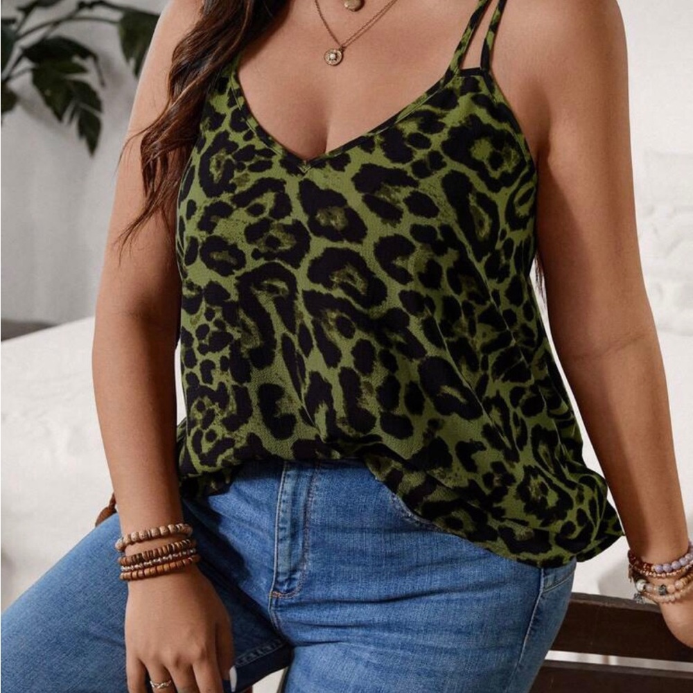 Leopard Print Green Cami Top